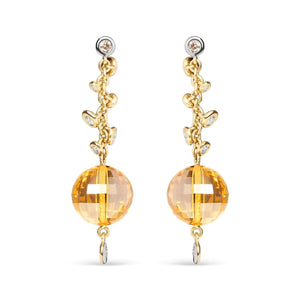 18K Yellow Gold 2/3 Cttw Round Bezel Diamond and 25mm Ball Shaped Yellow Citrine Gemstone Dangle Stud Earring (Brown and G-H Color, SI1-SI2 Clarity)