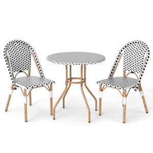 3 Piece French Bistro Table Chair Set with Outdoor Wicker Round Table and 2 Dining Chairs