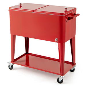 Portable Patio Cooler with Bottom Storage Shelf and Bottle Opener-Red