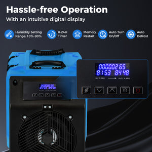 190 PPD Commercial Dehumidifier with Pump and 2 Wheels-Blue