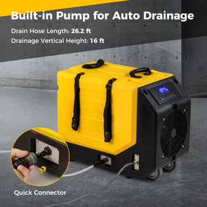 190 PPD Commercial Dehumidifier with Pump and 2 Wheels-Yellow