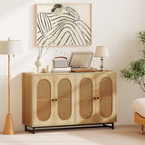 50 Inch Buffet Sideboard Cabinet with 4 Rattan Doors and Adjustable Shelves-Natural