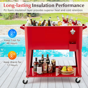 Portable Patio Cooler with Bottom Storage Shelf and Bottle Opener-Red