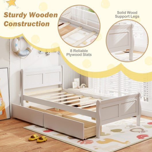 Queen Size Bed Frame 15.5 Inch Solid Wood Platform Bed with Retro Headboard