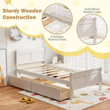 Queen Size Bed Frame 15.5 Inch Solid Wood Platform Bed with Retro Headboard