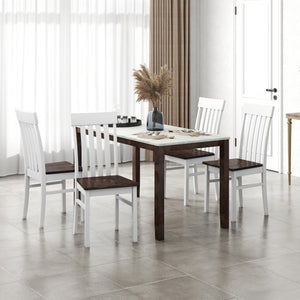 Set of 2 Kitchen Armless Dining Chairs with Slatted High Backrests-White
