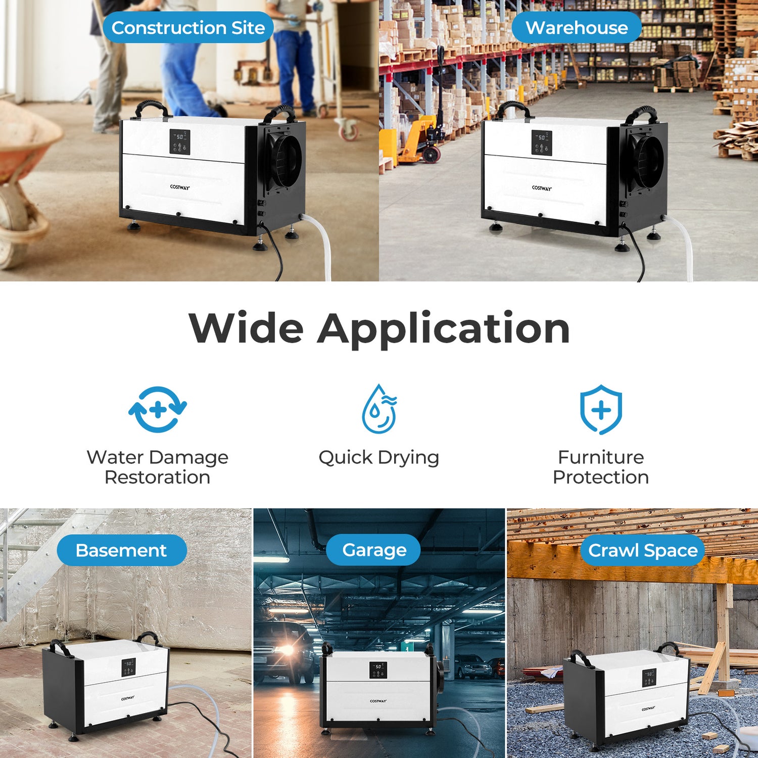 192 Pint Crawl Space Dehumidifier with 3 Modes and 24H Timer-White