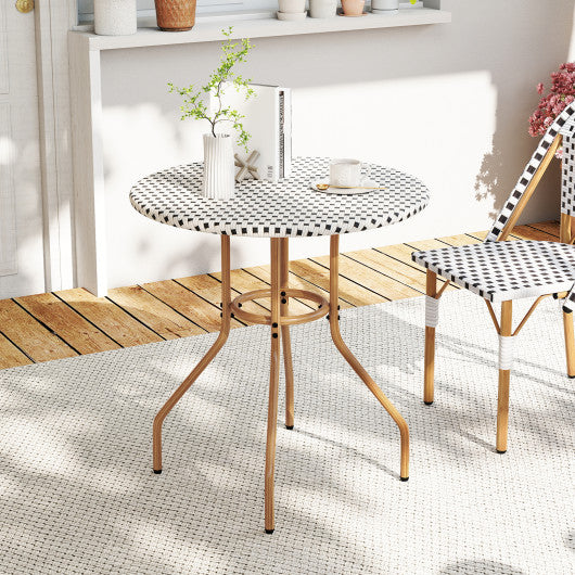 27.5 inch Outdoor Bistro Table with Heavy Duty Metal Frame and Adjustable Foot Pads-white