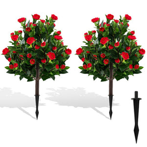 31 Inches Artificial Camellia Tree Set 2 Pack Fake Flower Trees-Green