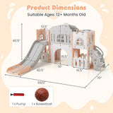 All-in-1 Toddler Slide Playset Playground with Tunnel and Ladder and Basketball-Pink