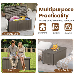 100 Gallon Large Deck Box with Lockable Lid for Patio-Brown
