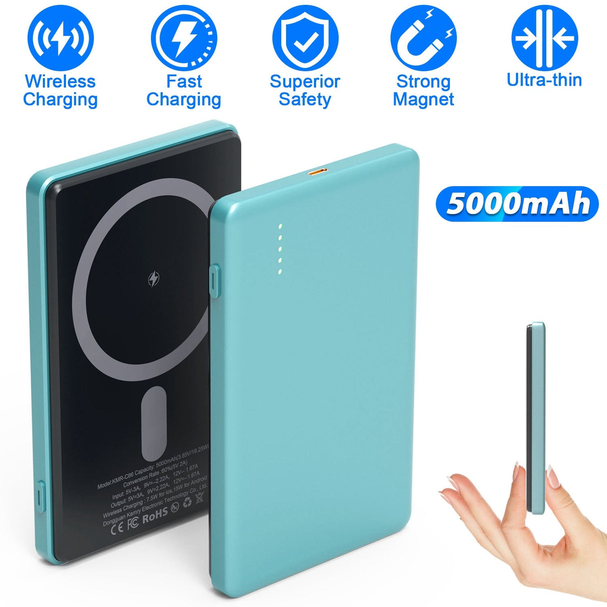 2 In 1 5000mAh 8MM Slim MagSafe Wireless Power Bank PD20W Magnetic Fast Charger Portable Phone Charger Fit for IOS Phone 15 14 13 12 Series And More by DirectDeals