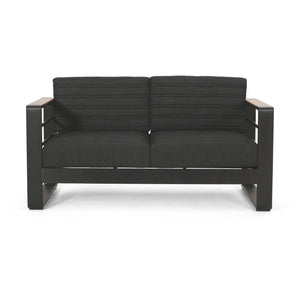 Loveseat With Slat Paneling And Aluminum Frame - Black by Couch.com