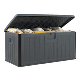 100 Gallon Large Deck Box with Lockable Lid for Patio-Gray