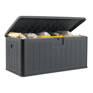 100 Gallon Large Deck Box with Lockable Lid for Patio-Gray