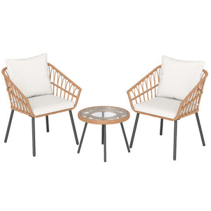 3 Piece Patio Bistro Set with Heavy Duty Metal Frame-Beige