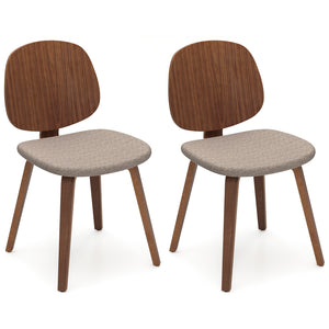Wooden Dining Chair Set of 2 with Bentwood Frame and Padded Seat-Walnut