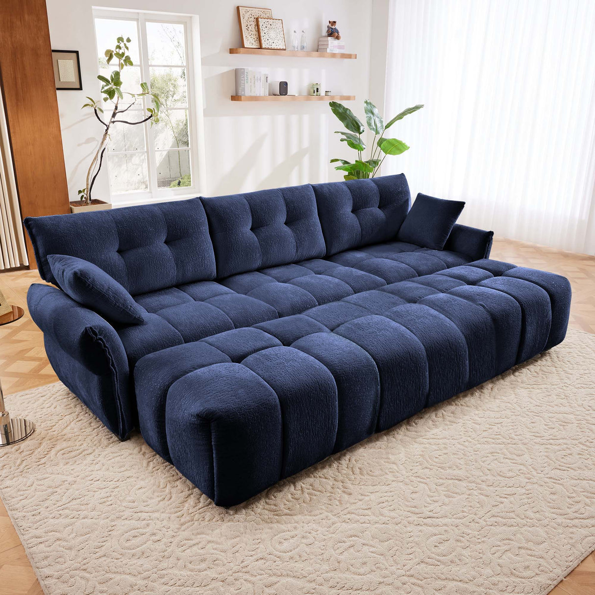 Elegant Sofa Set With Ottoman And Pillows, Textured Chenille, High Resilience Cushions by Couch.com