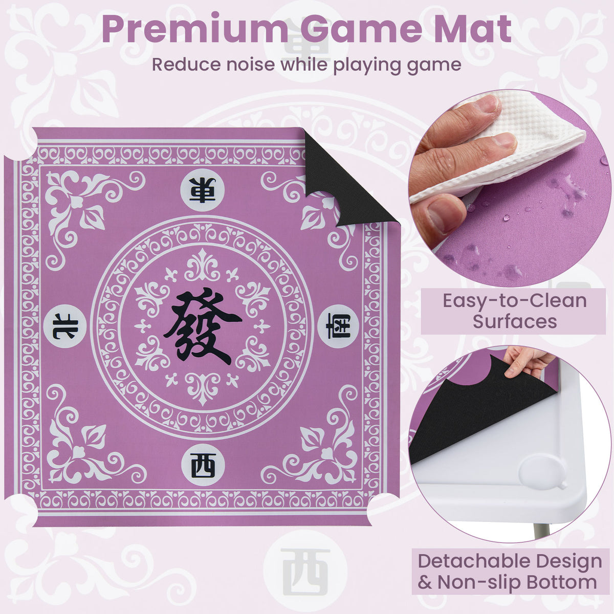 35 Inch 4 Player Game Card Folding Mahjong Table with Cup Holders-Pink