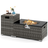 2-Piece Outdoor Rattan Fire Table Set 32 Inch Rectangle Gas Firepit with Tank Cover-Gray