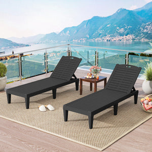 Outdoor PP Chaise Lounge Chairs Set of 2 with 4-Position Adjustable Backrests-Black