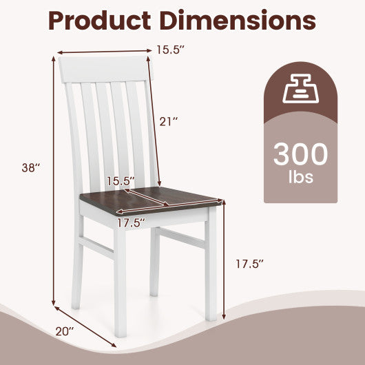Set of 2 Kitchen Armless Dining Chairs with Slatted High Backrests-White