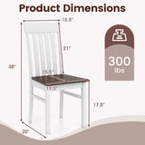 Set of 2 Kitchen Armless Dining Chairs with Slatted High Backrests-White
