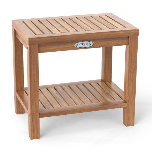 19 Inch Teak Wood Shower Bench Inside Shower Stool with Storage Shelf