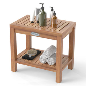 19 Inch Teak Wood Shower Bench Inside Shower Stool with Storage Shelf