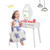 Kids Vanity Makeup Table & Chair Set Make Up Stool-White