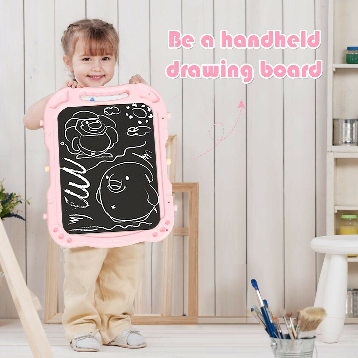 Height Adjustable Kids Art Easel Magnetic Double Sided Board-Blue