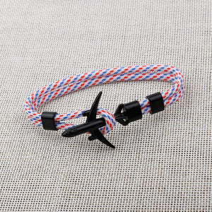 Modern Fashion Airplane Anchor Bracelets Men Charm Rope Chain Paracord Bracelet Women Male Air Force Style Wrap Metal Sport Hook Gift