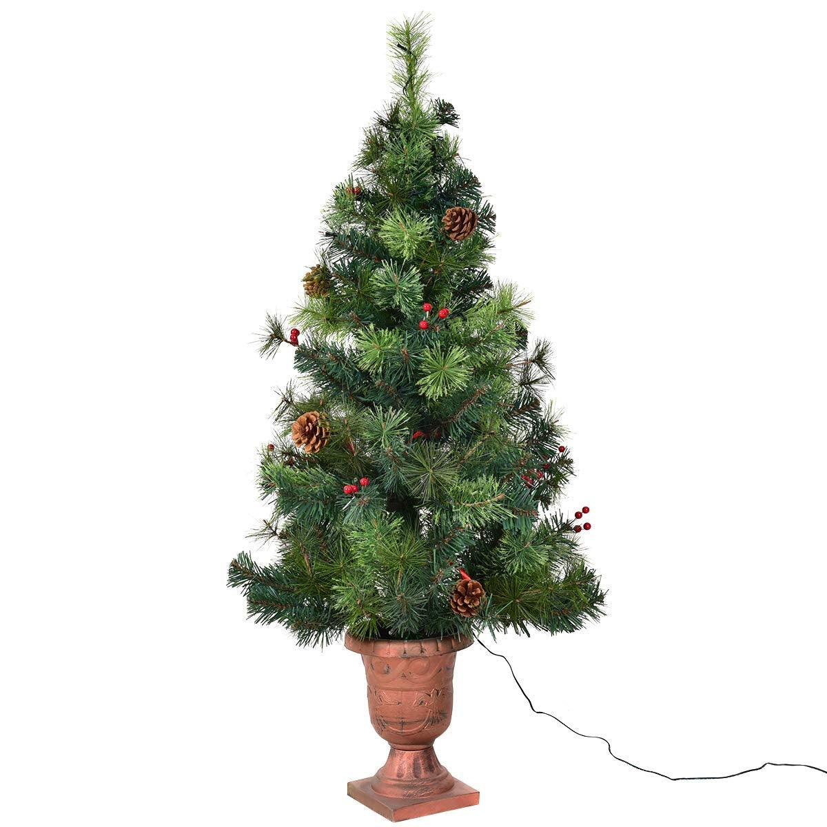 LED Christmas Tree with Red Berries Pine Cones-4 Feet