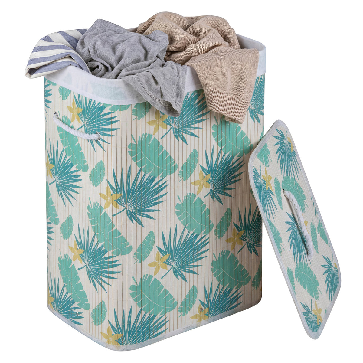 19 Gal Bamboo Clothes Hamper with Removable Liner and Portable Handles-Green