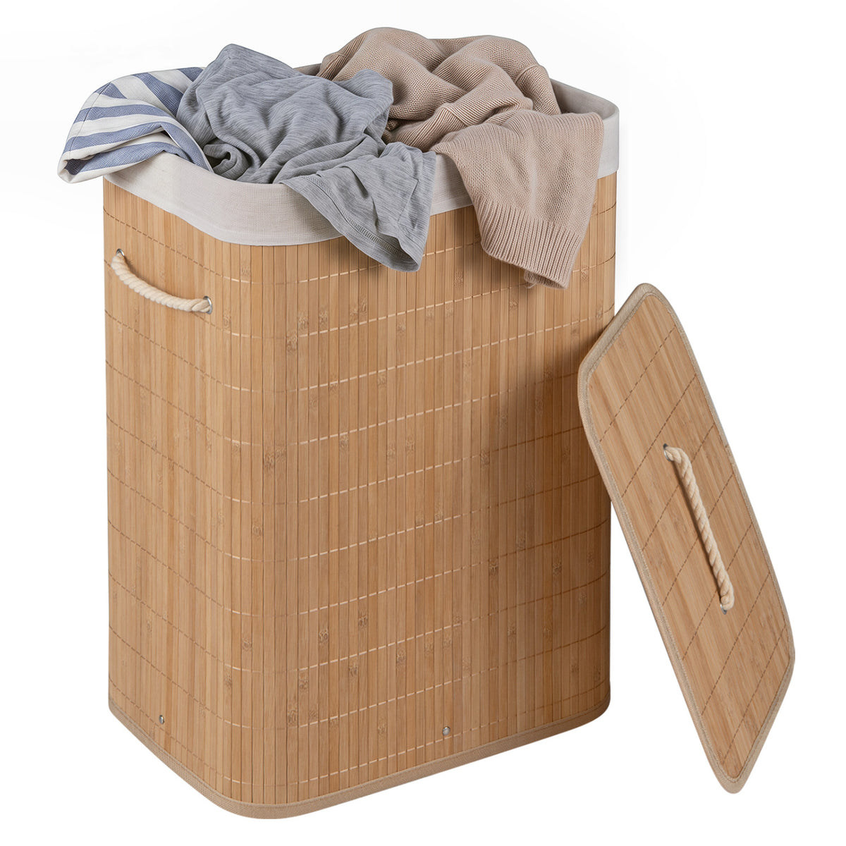 19 Gal Bamboo Clothes Hamper with Removable Liner and Portable Handles-Natrual