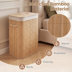 19 Gal Bamboo Clothes Hamper with Removable Liner and Portable Handles-Natrual