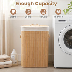 19 Gal Bamboo Clothes Hamper with Removable Liner and Portable Handles-Natrual