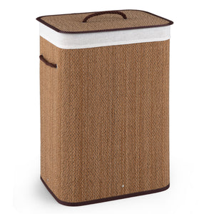 19 Gal Capacity Bamboo Clothes Hamper with Removable Liner and Portable Handles-Brown