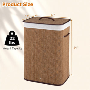 19 Gal Capacity Bamboo Clothes Hamper with Removable Liner and Portable Handles-Brown
