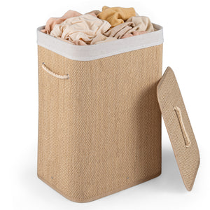19 Gal Capacity Bamboo Clothes Hamper with Removable Liner and Portable Handles-Natrual