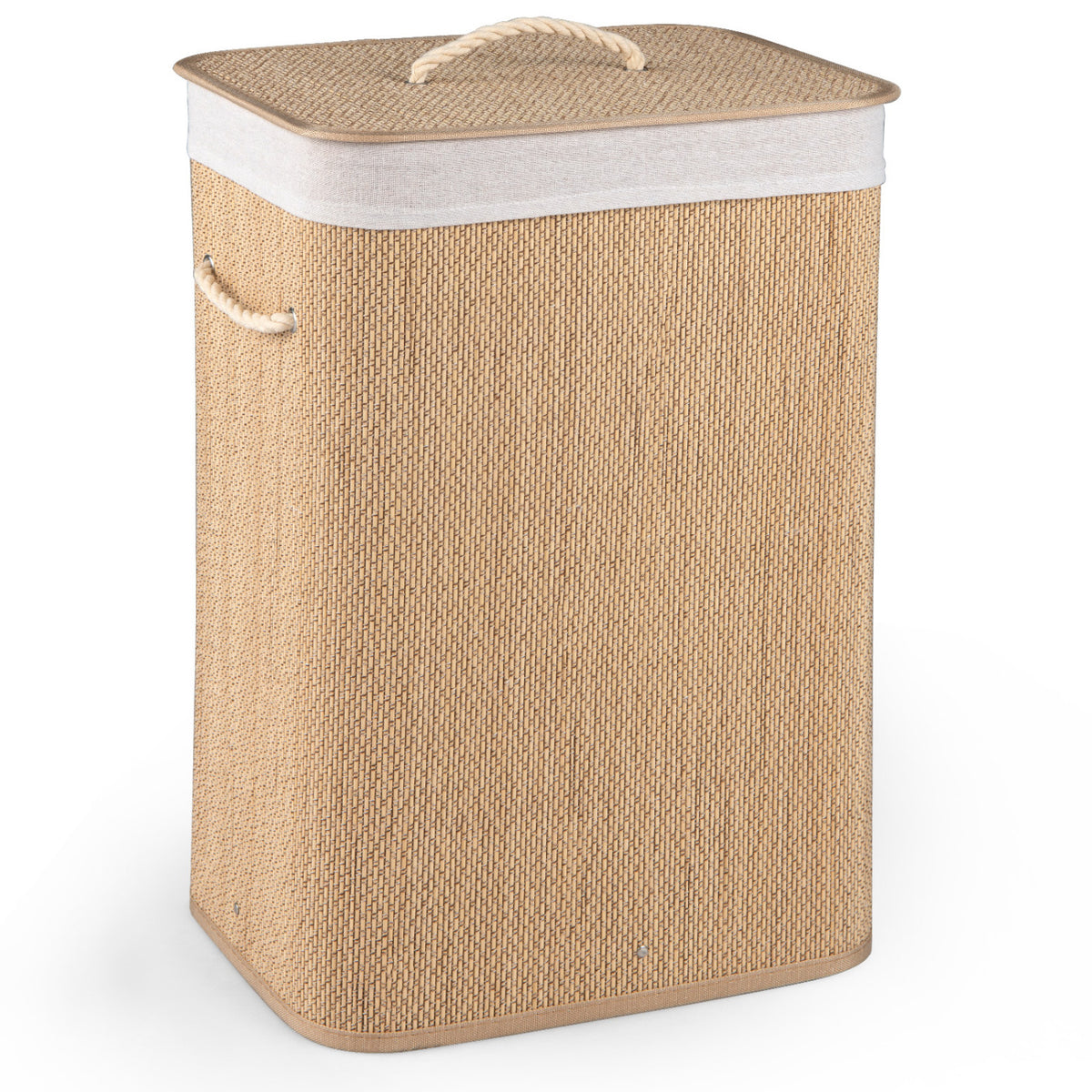 19 Gal Capacity Bamboo Clothes Hamper with Removable Liner and Portable Handles-Natrual