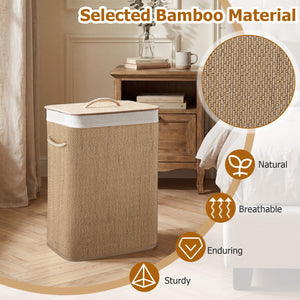 19 Gal Capacity Bamboo Clothes Hamper with Removable Liner and Portable Handles-Natrual