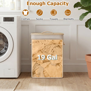 19 Gal Capacity Bamboo Clothes Hamper with Removable Liner and Portable Handles-Natrual