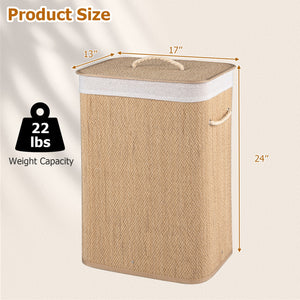 19 Gal Capacity Bamboo Clothes Hamper with Removable Liner and Portable Handles-Natrual