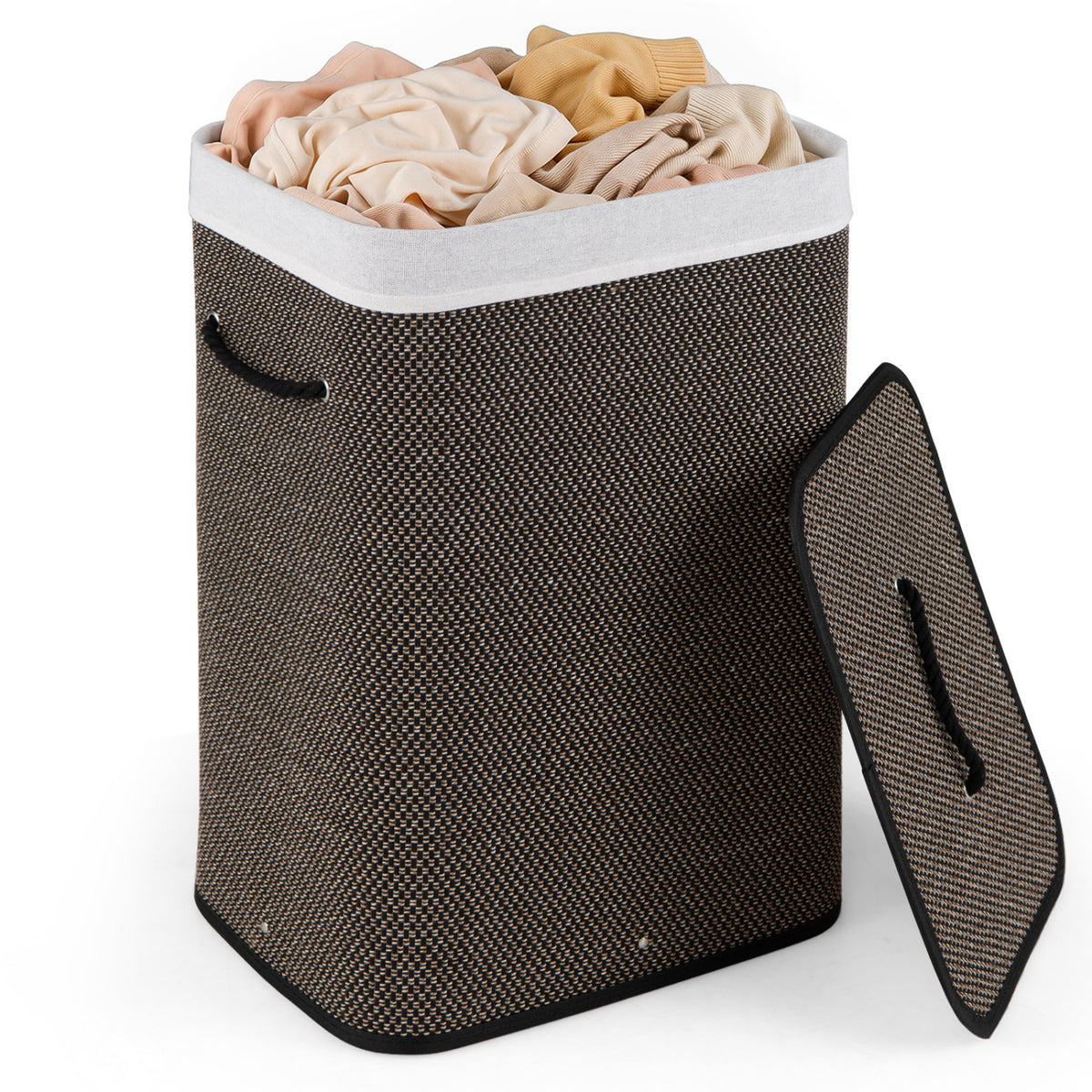 19 Gal Capacity Bamboo Clothes Hamper with Removable Liner and Portable Handles-Black