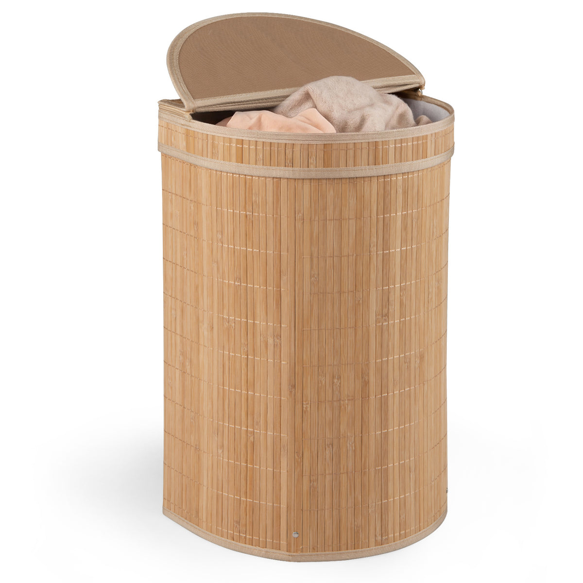 19 Gal Capacity Bamboo Laundry Hamper with Zippered Lid-Natural