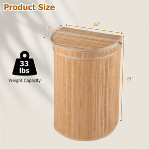 19 Gal Capacity Bamboo Laundry Hamper with Zippered Lid-Natural