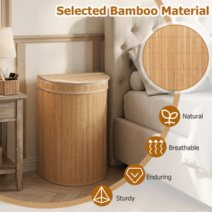 19 Gal Capacity Bamboo Laundry Hamper with Zippered Lid-Natural
