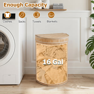 19 Gal Capacity Bamboo Laundry Hamper with Zippered Lid-Natural