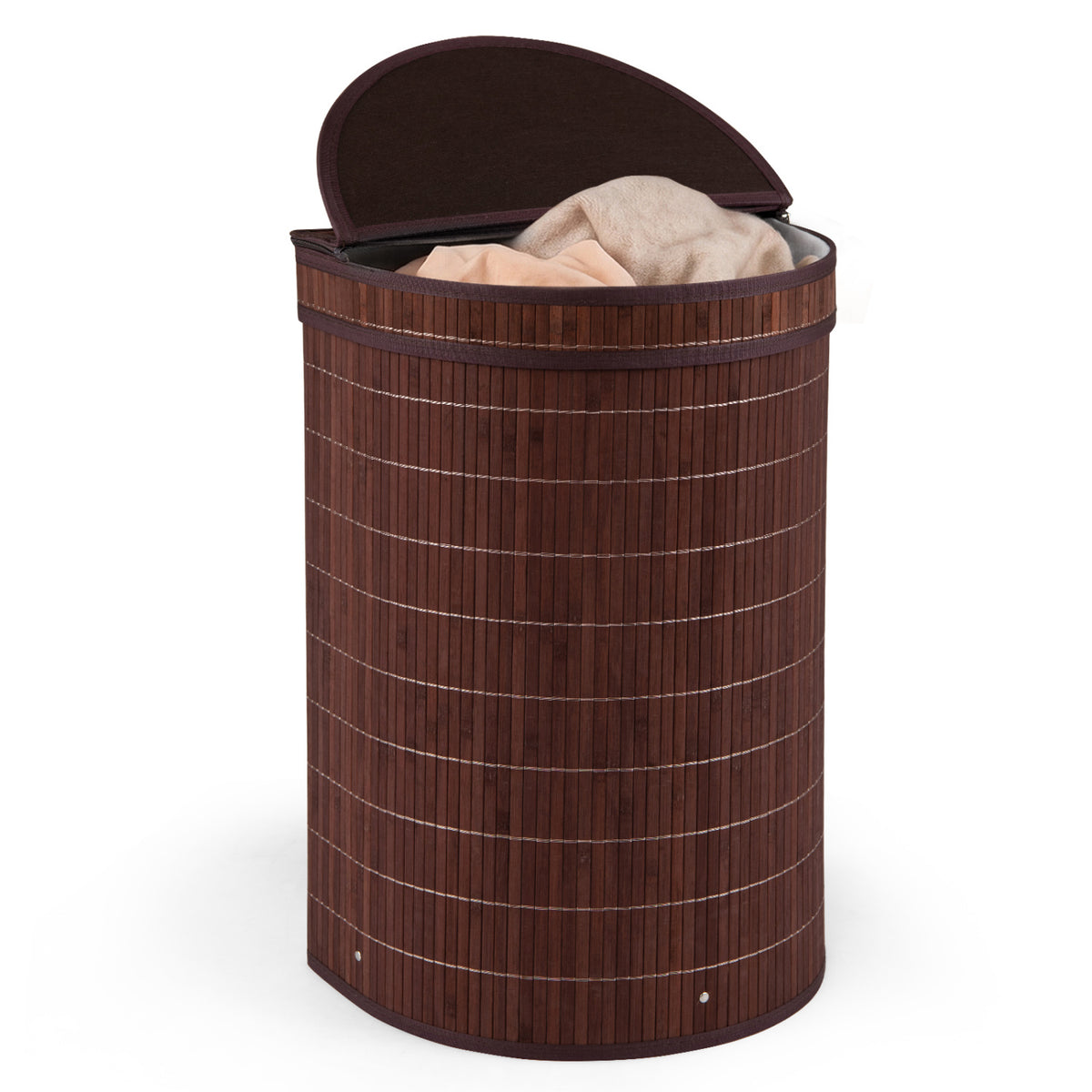 19 Gal Capacity Bamboo Laundry Hamper with Zippered Lid-Brown